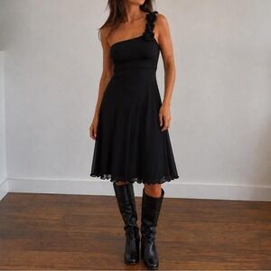 Vintage Jessica Black One Shoulder Cocktail Dress Women 6 Y2K Whimsygoth Party